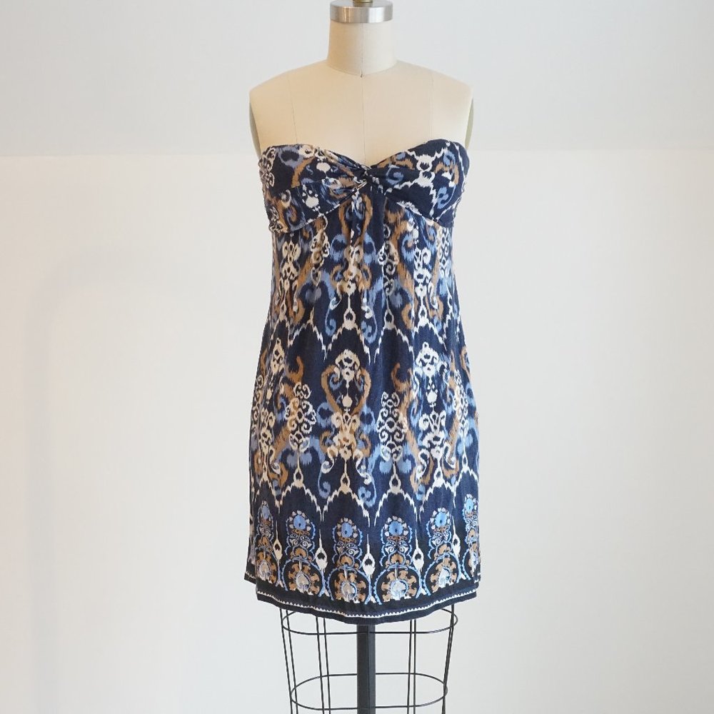 Blue Bandeau Strapless Summer Dress